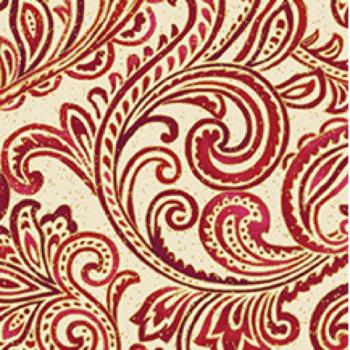 Chickadees & Berries, Holly Scroll Cream/Red by Jackie Robinson