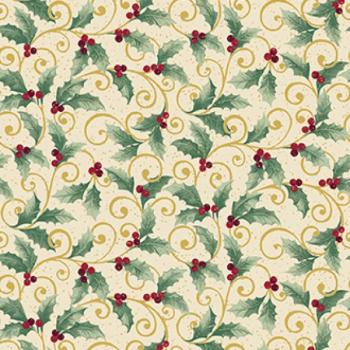 Chickadees & Berries, Holly Scroll Cream/Multi by Jackie Robinson