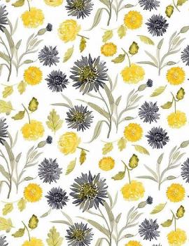 Gelbe und Graue Blumen auf weißem Hintergrund by Stella Design