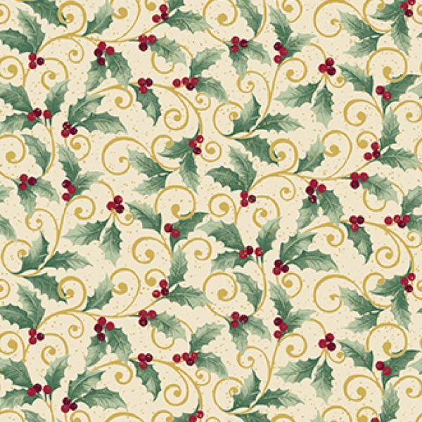 Chickadees & Berries, Holly Scroll Cream/Multi by Jackie Robinson